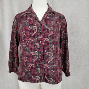 Leslie Fay Vintage Paisley and Tartan Plaid Red and Green Women's Plus Size 18W